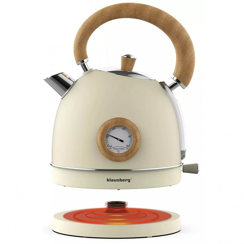 Електрическа кана с термометър Klausberg KB 7906, 2200W, 1.8 л, Индикатор за нивото на водата, Защита от прегряване, Крема
