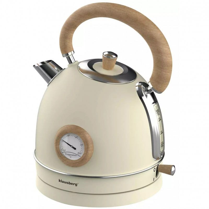 Електрическа кана с термометър Klausberg KB 7906, 2200W, 1.8 л, Индикатор за нивото на водата, Защита от прегряване, Крема