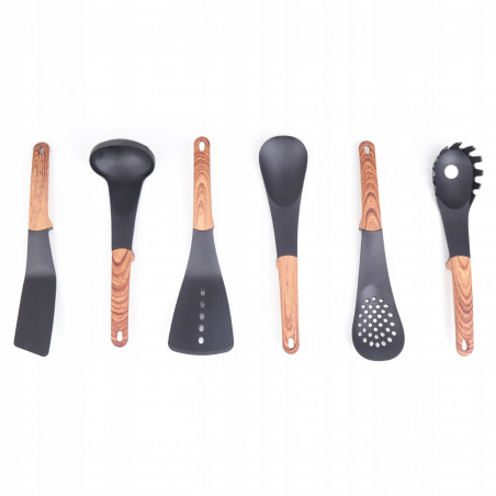 Комплект кухненски прибори с поставка Royalty Line RL-U03, 7 части, Полипропилен, До 210C, Без PFOA, Черен