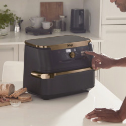 Двоен фритюрник с горещ въздух Ninja AF500EUDBCP, 10.4 л, 7 програми, Таймер, Независими зони, Черен/Меден