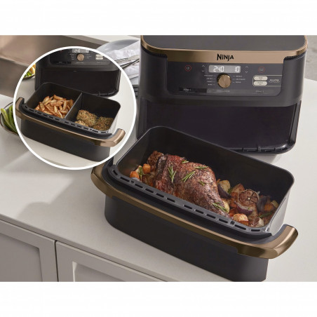 Двоен фритюрник с горещ въздух Ninja AF500EUDBCP, 10.4 л, 7 програми, Таймер, Независими зони, Черен/Меден