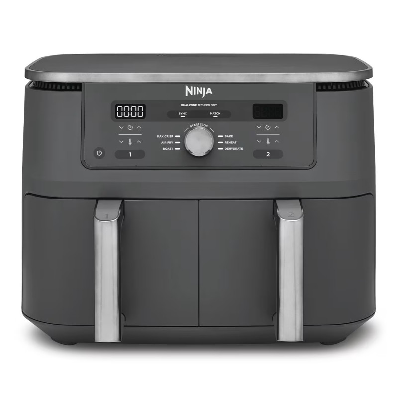 Двоен фритюрник с горещ въздух Ninja DZ400EU, 9.5 л, 6 програми, Таймер, Независими зони, Сив