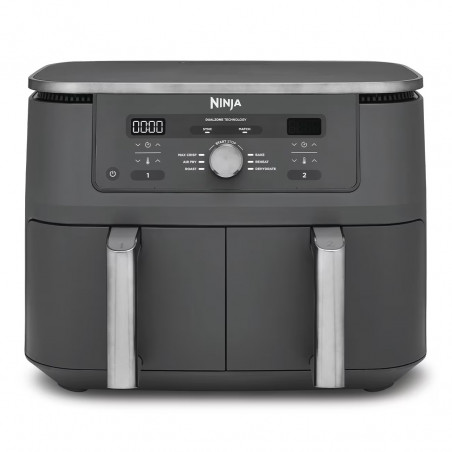 Двоен фритюрник с горещ въздух Ninja DZ400EU, 9.5 л, 6 програми, Таймер, Независими зони, Сив