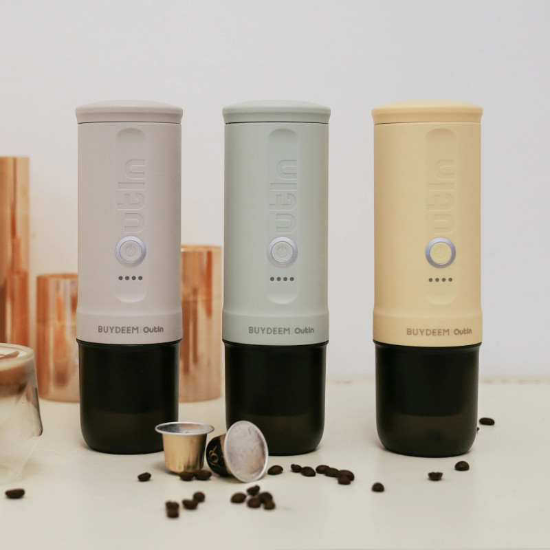 Преносима еспресо машина BUYDEEM Outin Nano OTEM-01, 7500 mAh, 20 bar, 50 ml, 12/24V, USB и Type-C зареждане, Мляно+капсули, Зелен