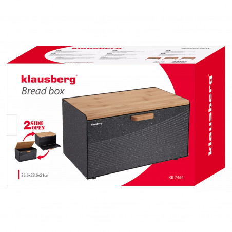 Кутия за хляб Klausberg KB 7464, 35.5 см, Стомана, Бамбук, Горен и преден капак, Черен