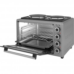 Малка готварска печка Elite EMO-38302G, 1800W, 38 л, 3 функции, Двойно стъкло, Термостат, Таймер, Инокс
