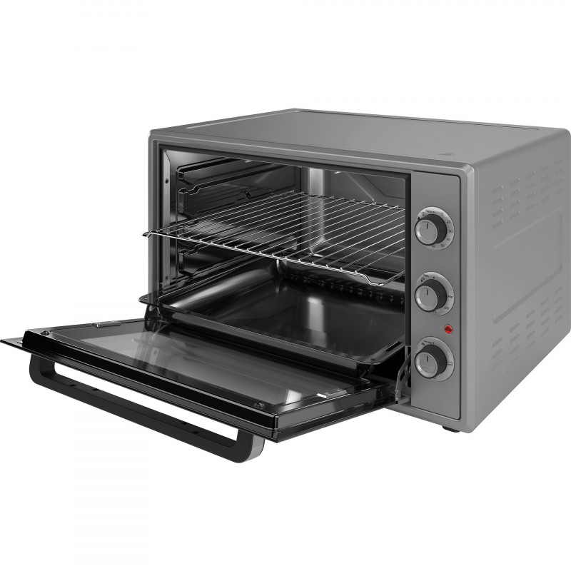Мини фурна Elite EMO-65300G, 2000W, 65 л, 3 функции, Двойно стъкло, Скрит долен нагревател, Термостат, Таймер, Сив