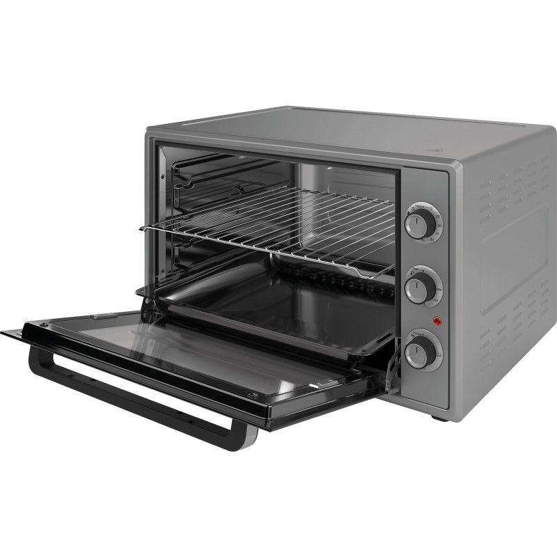 Мини фурна Elite EMO-70300G, 2000W, 70 л, 3 функции, Двойно стъкло, Скрит долен нагревател, Термостат, Таймер, Сив