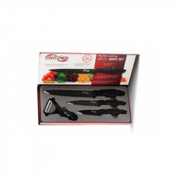 Комплект ножове и белачка Switzňer SW-5555-BLK, 4 части, Белачка, Керамично покритие, Лазерно заточване, Неръждаема стомана, Черен