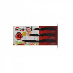 Комплект ножове и белачка Switzňer SW-5555-BLK, 4 части, Белачка, Керамично покритие, Лазерно заточване, Неръждаема стомана, Черен