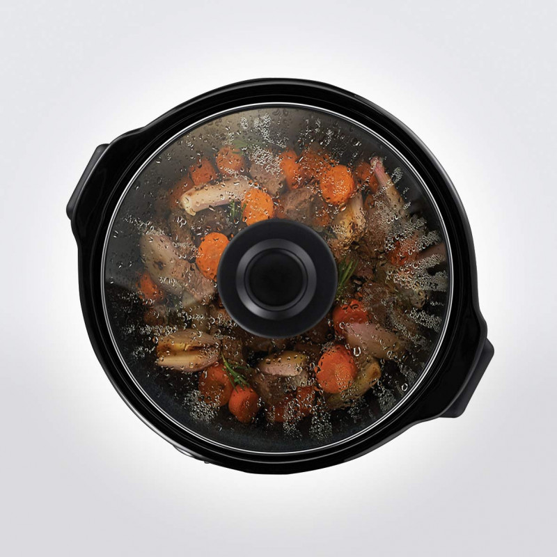 Уред за бавно готвене Slow Cooker Russell Hobbs Compact Home 25570-56, 145W, 2 л, 3 темп. настройки, Керамичен съд, Без BPA и PFAS, Черен/инокс