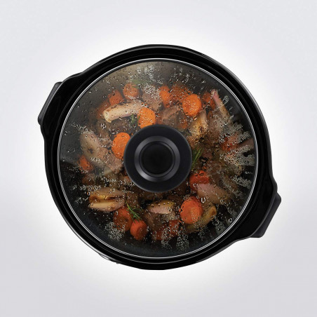 Уред за бавно готвене Slow Cooker Russell Hobbs Compact Home 25570-56, 145W, 2 л, 3 темп. настройки, Керамичен съд, Без BPA и PFAS, Черен/инокс
