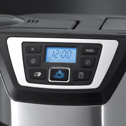 Кафемашина с вградена мелачка Russell Hobbs Victory Grind & Brew 22000-56, 1025W, 1.5 л, 250 гр, 12 чаши, Таймер, Вграден филтър, Черен/инокс