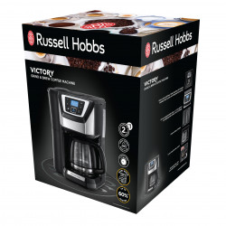 Кафемашина с вградена мелачка Russell Hobbs Victory Grind & Brew 22000-56, 1025W, 1.5 л, 250 гр, 12 чаши, Таймер, Вграден филтър, Черен/инокс