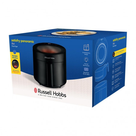 Фритюрник с горещ въздух Russell Hobbs SatisFry Panoramic 27420-56, 1650W, 5.5 л, 10 програми, Дигитален LED дисплей, Термостат, Таймер, Черен