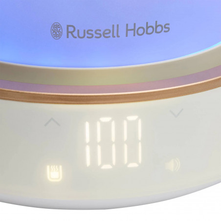Електрическа кана Russell Hobbs Calm Kettle 27450-70, 2400W, 1.7 л, 40-100°C, Quiet Boil, Сензорни бутони, Звукови сигнали, 6 променящи се цветове, Защити, Без BPA и PFAS, Бял/златист