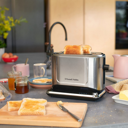 Тостер за хляб Russell Hobbs Attentiv 26210-56, 1640W, 2 филии, 6 степени, Центриране, Сензорно управление, LED, Запаметяване, Високо повдигане, Без BPA и PFAS, Инокс/черен