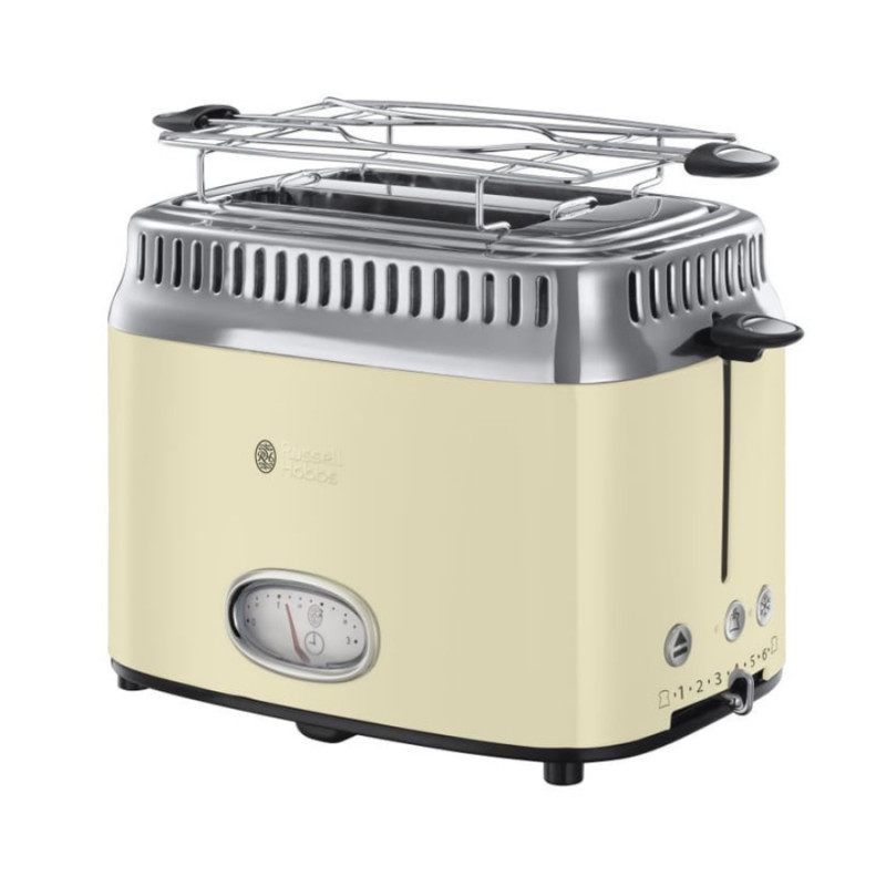 Тостер за хляб Russell Hobbs Retro Vintage Cream 21682-56, 1300W, 2 филийки, 6 нива, Ретро индикаторна скала, Lift & Look, Бързо препичане, Кремав/инокс