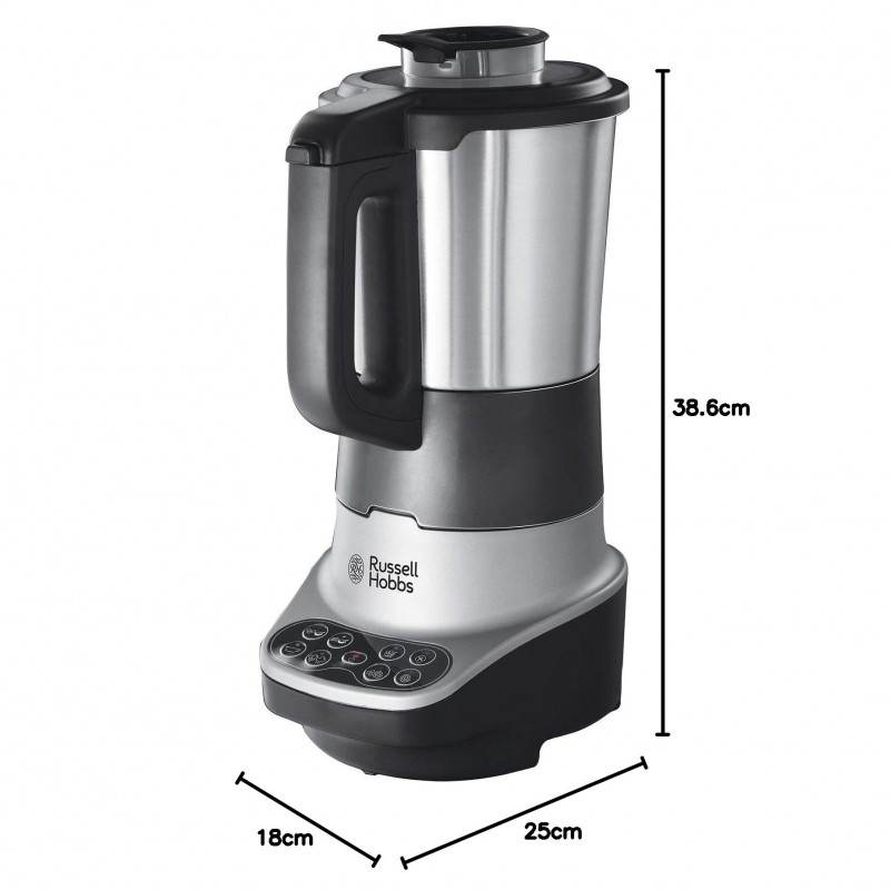 Блендер за супа с нагревател Russell Hobbs Soup & Blend 21480-56, 1200W, 1.75L, 8 програми, Звук, Поддържане на топлина, Черен/инокс