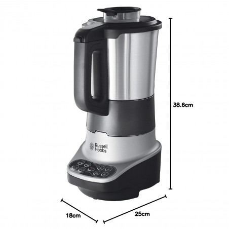 Блендер за супа с нагревател Russell Hobbs Soup & Blend 21480-56, 1200W, 1.75L, 8 програми, Звук, Поддържане на топлина, Черен/инокс