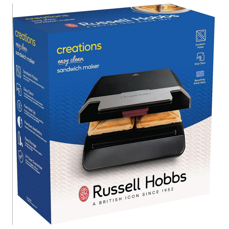 Сандвич тостер Russell Hobbs Creations 26800-56, 750W, 4 филии, Незалепващи плочи, Бързо загряване, Индикатори, Черен/инокс