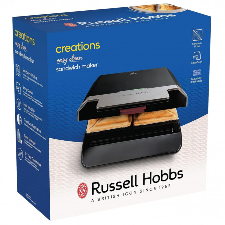 Сандвич тостер Russell Hobbs Creations 26800-56, 750W, 4 филии, Незалепващи плочи, Бързо загряване, Индикатори, Черен/инокс