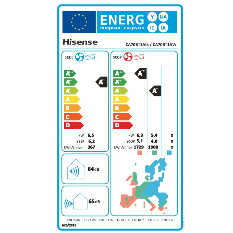 Инверторен климатик Hisense Easy Smart CA70BT1A, 24000 BTU, 48 м2, А++, Тиха работа, FreezeProtect до -15°C, Бял