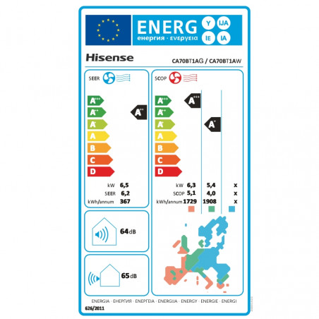 Инверторен климатик Hisense Easy Smart CA70BT1A, 24000 BTU, 48 м2, А++, Тиха работа, FreezeProtect до -15°C, Бял