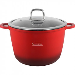 Дълбока тенджера Goldmann GM-0624R, 24 см, 6.2 л,Мраморно покритие, Стъклен капак с отвор за пара, Индукция, Червен