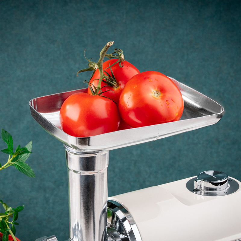 Месомелачка с приставка за домати Oliver Voltz OV51991F, 1800W, Аксесоар за колбаси, Бял