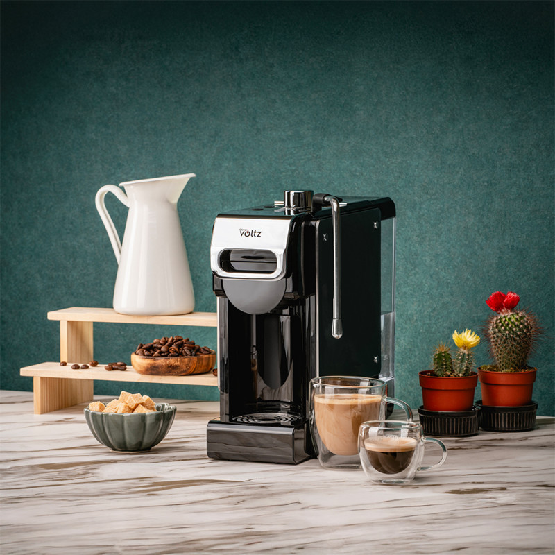 Еспресо машина за мляно кафе и капсули 8в1 Oliver Voltz OV51171N8M, 1450W, 1 л, 5 адаптера, 19 bar, Черен