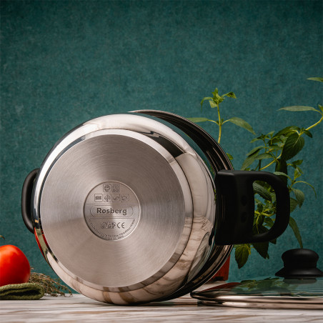 Тенджера под налягане Rosberg R51311A7, 7 литра, 2 капака, Индукция, Трислойно дъно, Инокс