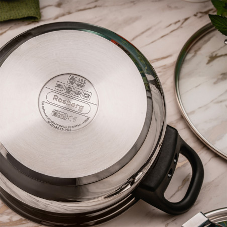 Тенджера под налягане Rosberg R51311A7, 7 литра, 2 капака, Индукция, Трислойно дъно, Инокс
