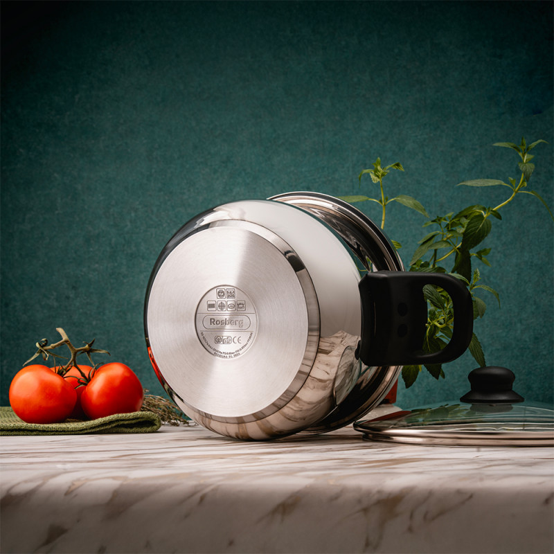 Тенджера под налягане Rosberg R51311A7, 7 литра, 2 капака, Индукция, Трислойно дъно, Инокс