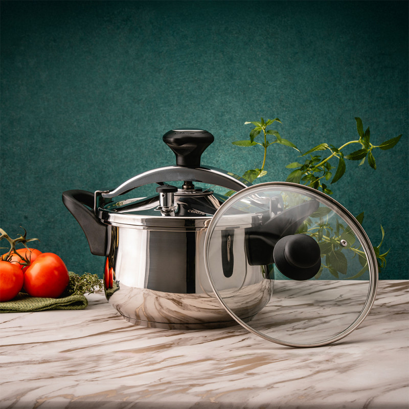 Тенджера под налягане Rosberg R51311A7, 7 литра, 2 капака, Индукция, Трислойно дъно, Инокс