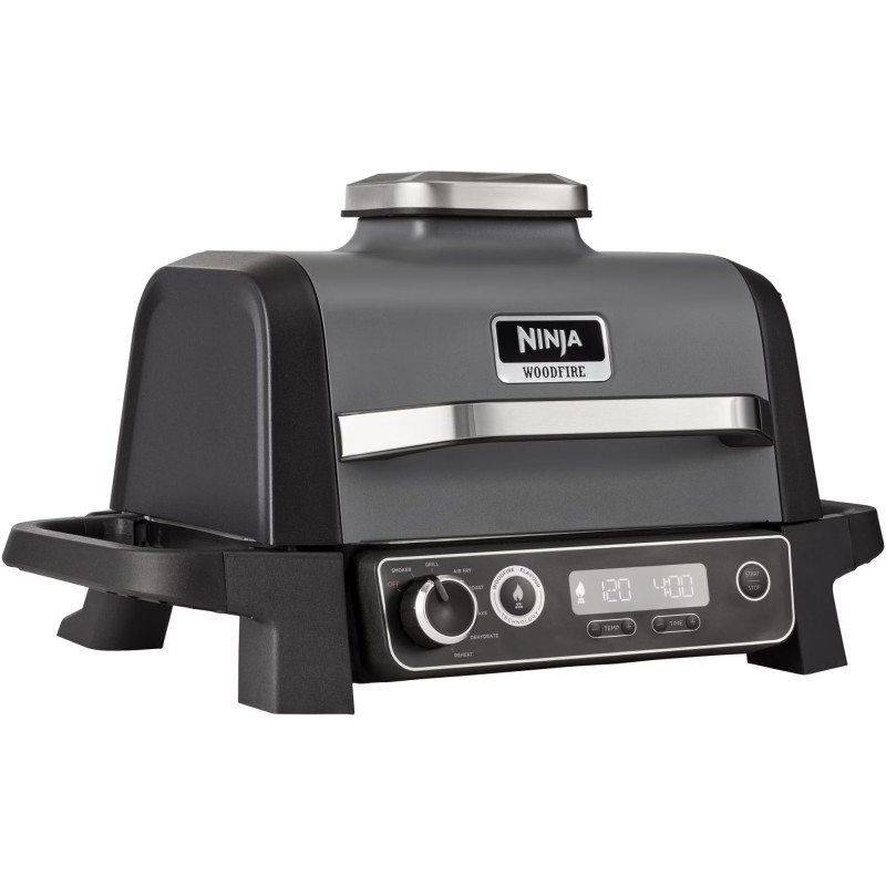 Електрическа скара опушвач Ninja OG701EU, 2400W, До 260C, Вътрепно аминово керамично покритие, Woodfire, Сив