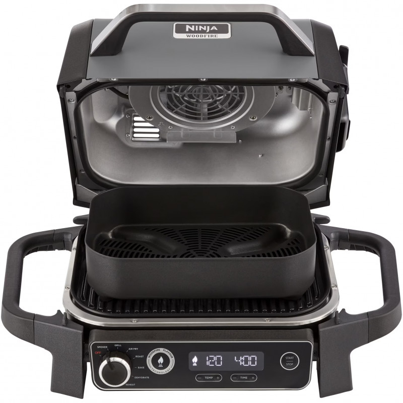 Електрическа скара опушвач Ninja OG701EU, 2400W, До 260C, Вътрепно аминово керамично покритие, Woodfire, Сив