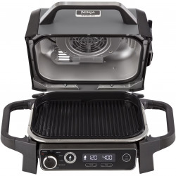 Електрическа скара опушвач Ninja OG701EU, 2400W, До 260C, Вътрепно аминово керамично покритие, Woodfire, Сив