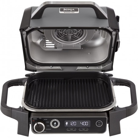 Електрическа скара опушвач Ninja OG701EU, 2400W, До 260C, Вътрепно аминово керамично покритие, Woodfire, Сив
