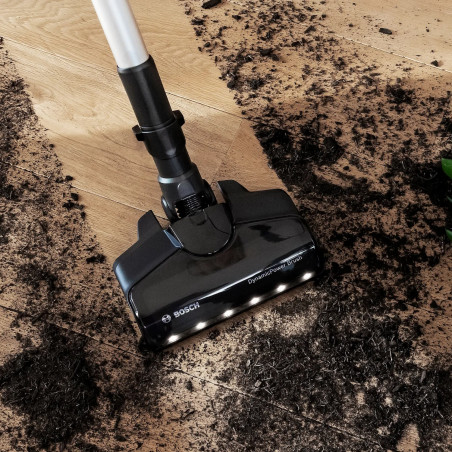 Вертикална прахосмукачка Bosch Unlimited 7 BBS711W, 300 мл, TurboSpin мотор, LED светлини, Автономия 40 минути, Бял/Черен