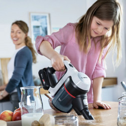 Вертикална прахосмукачка Bosch Unlimited 7 BBS711W, 300 мл, TurboSpin мотор, LED светлини, Автономия 40 минути, Бял/Черен