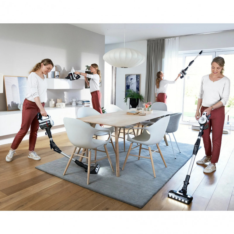 Вертикална прахосмукачка Bosch Unlimited 7 BBS711W, 300 мл, TurboSpin мотор, LED светлини, Автономия 40 минути, Бял/Черен