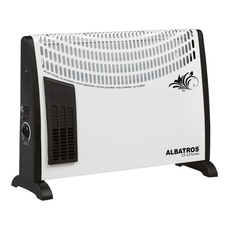 Конвектор за под ALBATROS CT-23TURBO, 2000W, 20 м2, TURBO вентилатор, Регулируем термостат, Защита от прегряване, Бял/черен