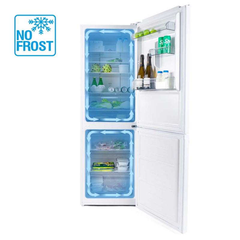 Хладилник с фризер Muhler NFC185WE, 323 л, Клас Е, No Frost, Реверсивна врата, Дисплей, R600a, Бял