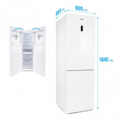 Хладилник с фризер Muhler NFC185WE, 323 л, Клас Е, No Frost, Реверсивна врата, Дисплей, R600a, Бял
