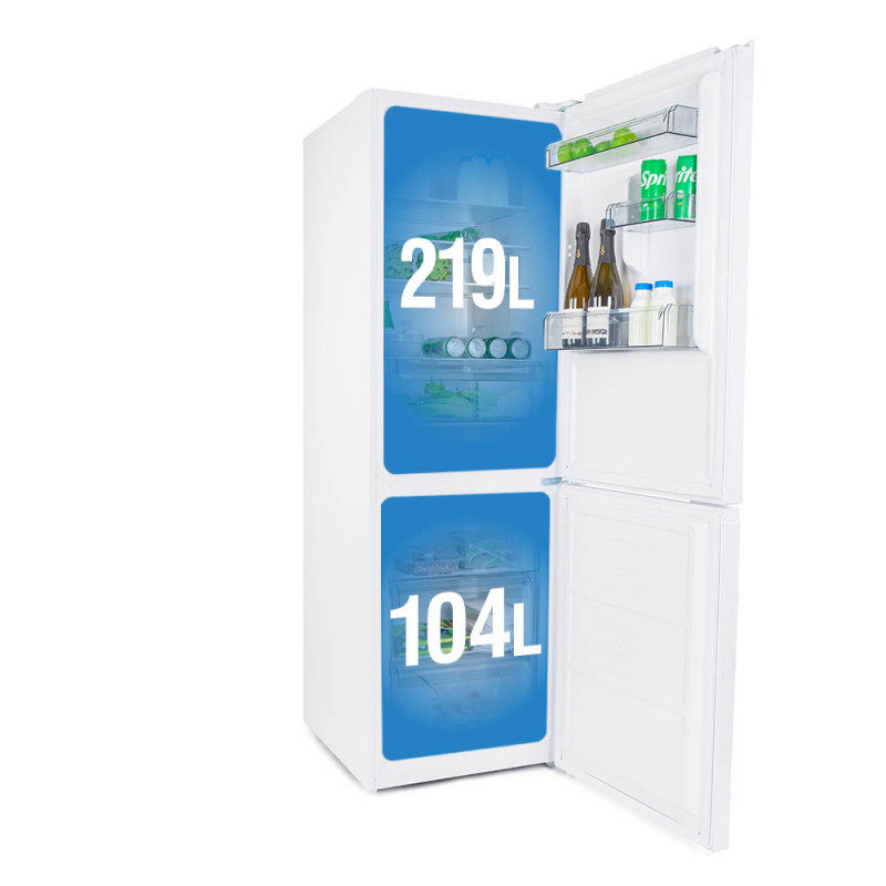 Хладилник с фризер Muhler NFC185WE, 323 л, Клас Е, No Frost, Реверсивна врата, Дисплей, R600a, Бял