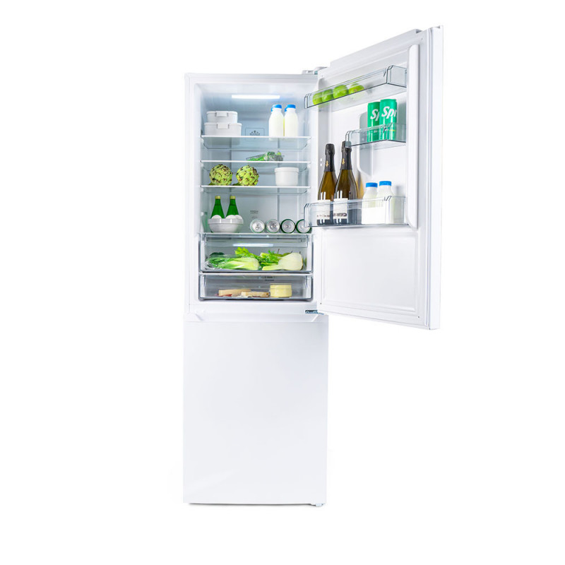 Хладилник с фризер Muhler NFC185WE, 323 л, Клас Е, No Frost, Реверсивна врата, Дисплей, R600a, Бял