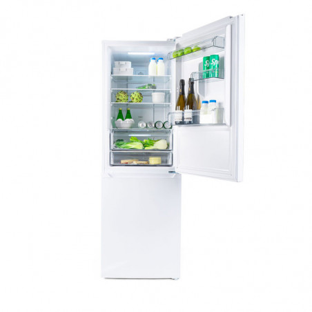 Хладилник с фризер Muhler NFC185WE, 323 л, Клас Е, No Frost, Реверсивна врата, Дисплей, R600a, Бял