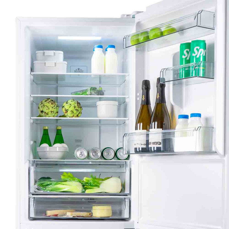 Хладилник с фризер Muhler NFC185WE, 323 л, Клас Е, No Frost, Реверсивна врата, Дисплей, R600a, Бял