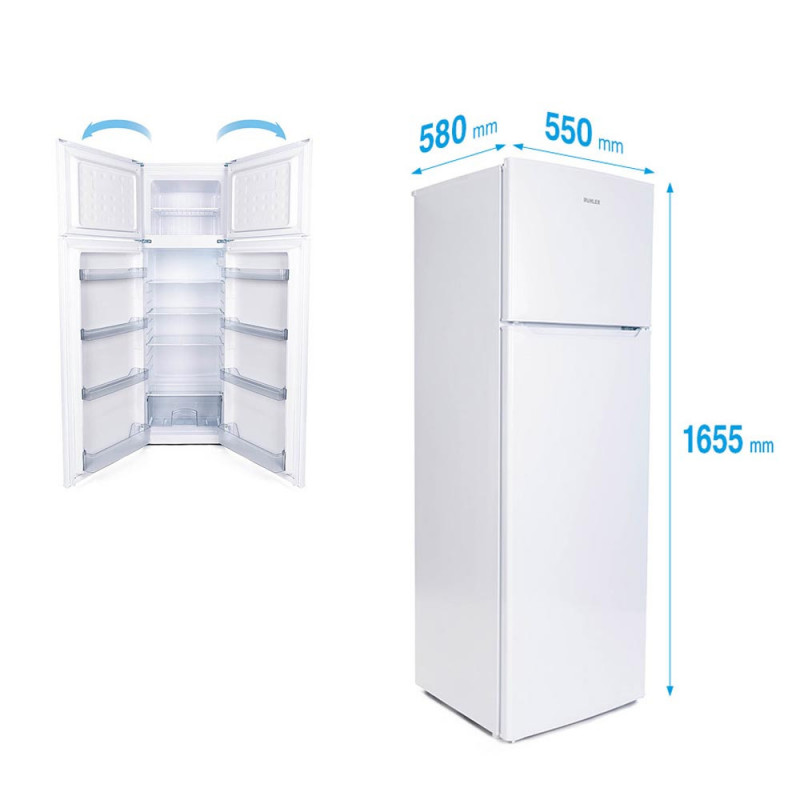 Хладилник с фризер Muhler SUF166WE, 248 л, Клас Е, Реверсивни врати, R600a, Инокс